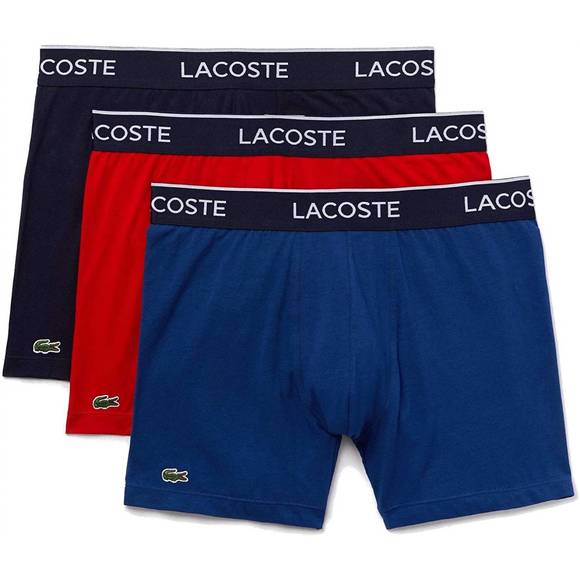 NEW LACOSTE mens casual classic 3 pack cotton stretch boxer briefs in navy blue, - Picture 1 of 7